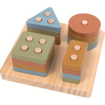 Dřevěná hračka Nasazování Barevné tvary, 14,5x14,5x5,5 cm, 17 dílů