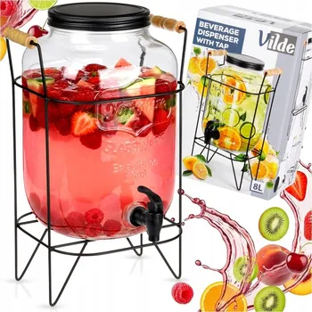 Sklenice Sklenice na NÁPOJE velká sklenice dávkovač skleněný s kohoutkem stojanem 8L