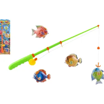 Teddies Hra ryby/rybář magnetická plast 4ks+prut plast 44cm 2 barvy na kartě