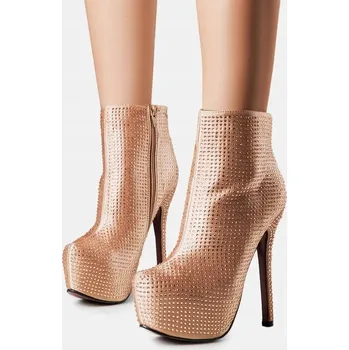 Dámská obuv Zlaté vysoké kotníkové boty na jehlovém podpatku, zirkony 925, velikost 37