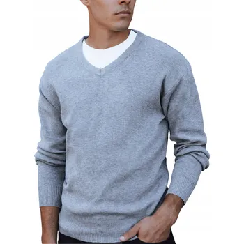 Pánský svetr DStreet svetr WX2201 šedý s výstřihem do V, velikost 3XL