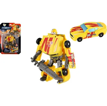 Hračka Teddies Transformer auto/robot plast 14cm žlutý na kartě 17x26x6cm