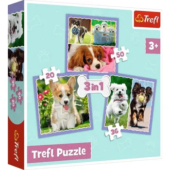 Hračka Trefl Puzzle 3v1 Štěňátka 20x19,5cm v krabici 28x28x6cm