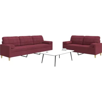 Pohovka 2dílná sedací souprava s polštáři vínová textil Červená3278341