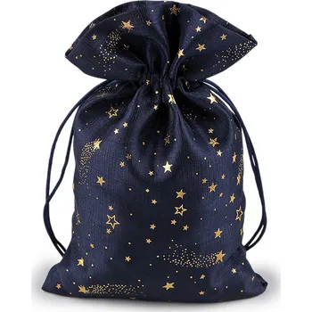 Vánoční dekorace Vánoční dárkový pytlík hvězdy 15x24 cm, střední, 3 modrá tmavá