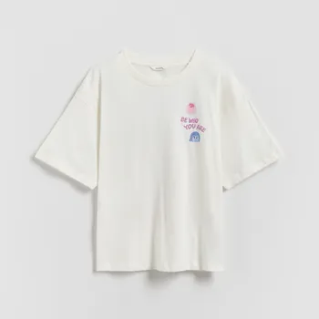 Dívčí tričko Reserved - Tričko s potiskem Inside Out - krémová - 054HU-01X - 054HU-01X-122