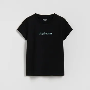 Dětská móda Reserved - Tričko s vyšíváním - černý - 395HU-99X - 395HU-99X-U13