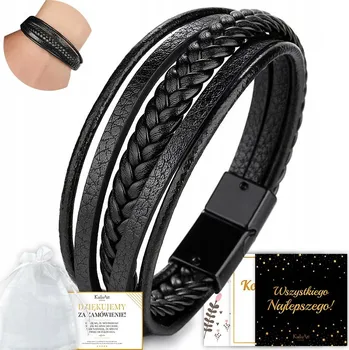 Náramek Pánský náramek kožený černý KailaArt 18 cm