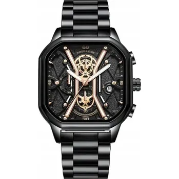 Hodinky PÁNSKÉ HODINKY POEDAGAR 922 ČTVERCOVÉ CHRONOGRAF KOŽENÉ DATUMOVKA STYL