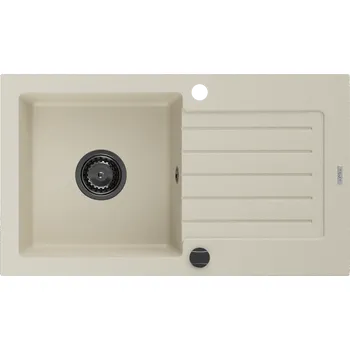 Mexen Pablo, granitový dřez 752x436x161 mm, 1-komorový, béžová s černým sifonem, 6510751010-69-B