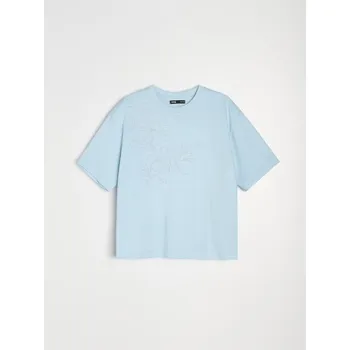 Dámské tričko Sinsay - Bavlněné tričko s výšivkou - modrá - 963GS-05X - 963GS-05X-XXL