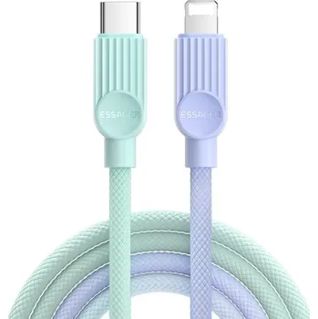 ESSAGER ES-X73 opletený nabíjecí a datový kabel - USB-C na Lightning - 2 m - mentolovofialový