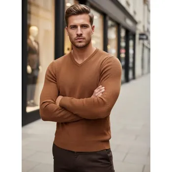 Pánská móda Dstreet Atraktivní pánský svetr ve kamel barvě