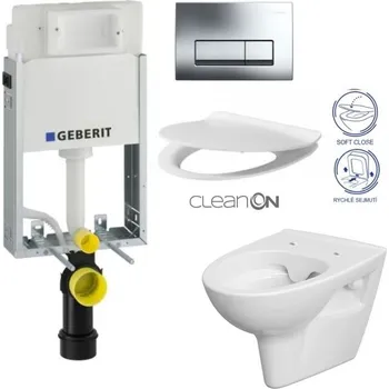 WC sada GEBERIT KOMBIFIXBasic vč. chromového tlačítka DELTA 51 + WC CERSANIT CLEANON PARVA + SEDÁTKO 110.100.00.1 51CR PA2