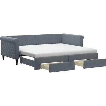 Pohovka Tmavě šedá rozkládací lenoška 2v1 se zásuvkami, rozměry 219 x 100 x 68 cm