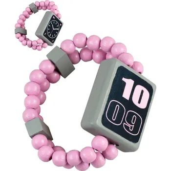 Dětské navlékací korálky DETOA DŘEVO Hodinky růžové náramkové oboustranné náramek s korálky 33500001