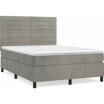 Postel Kontinentální postel světle šedá s nastavitelným čelem 193x144x118/128 cm
