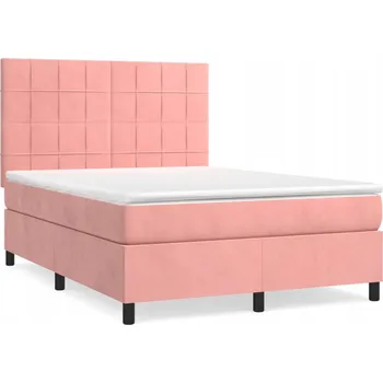 Postel Kontinentální postel růžová 203 x 144 x 118/128 cm s matrací 140 x 200 x 2 cm