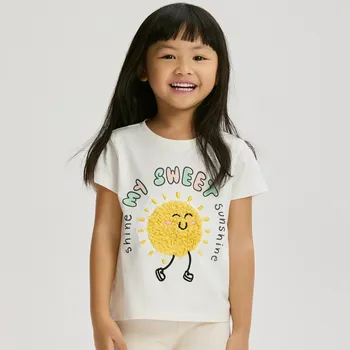 Dívčí tričko Reserved - Tričko s&nbsp;aplikací - krémová - 243HU-01X - 243HU-01X-98