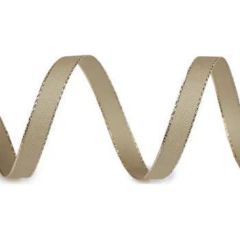 Stuha Stuha taftová šíře 9 mm s lurexem, střední, 741 šedobéžová zlatá