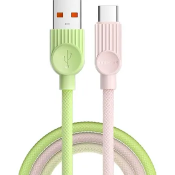 ESSAGER ES-X73 opletený nabíjecí a datový kabel - USB-A na USB-C - 1 m - zelenorůžový