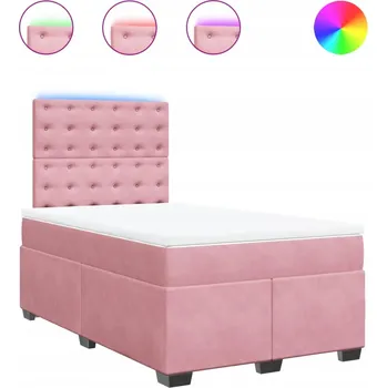 Postel Kontinentální postel růžová 200x120x140,5/150,5 cm s LED osvětlením a topperem