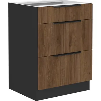 Kuchyňská linka Nábytek PEGAS s.r.o. Dolní skřínka MONZA - 60 D 3S BB, Černá mat/Ořech