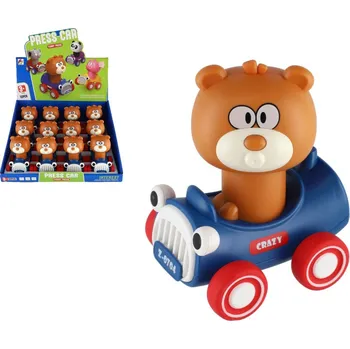 Hračka Teddies Medvěd/Medvídek Zmáčkni a jeď plast 9x11cm na setrvačník 12 ks v boxu