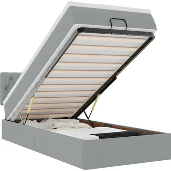 Postel Postel s otomanem a LED osvětlením, světle šedá, 203 x 100 x 88 cm, matrace 100 x 200 x 2