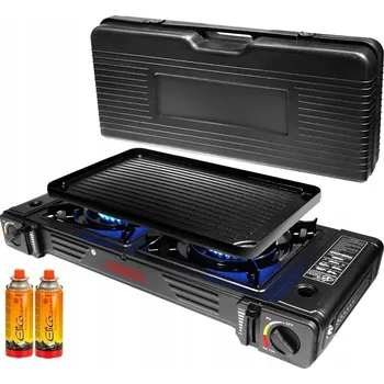 Zahradní gril Turistický vařič s grilem STILHOFF 2 hořáky černý + grilovací plotna + kartuše