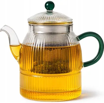 Konvice na čaj TEA FOR ONE Skleněná konvice 500 ml s šálkem 250 ml - LAHVOVÁ ZELEŇ