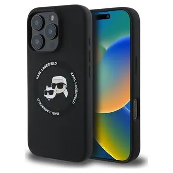 Pouzdro na mobilní telefon Kryt KARL LAGERFELD pro Apple iPhone 16 Pro Max - MagSafe - silikonový - Karl a Choupette - černý