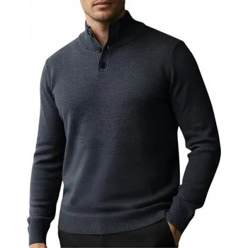 Pánský svetr Pánský svetr se stojáčkem na knoflíky, tmavě modrý WX2357 - XXL