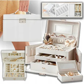 Šperkovnice KUFŘÍK NÁUŠNICE ŠPERKOVNICE NA BIŽUTERII POUZDRO ZÁSUVKY KRABIČKA