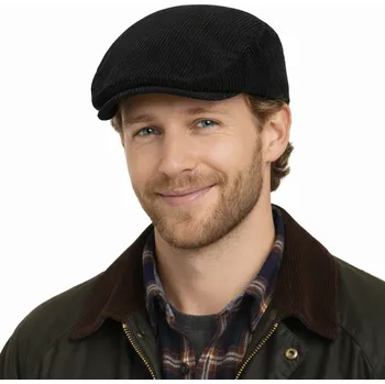 Čepice Fiebig - Headwear since 1903 Pánská černá manšestrová bekovka s prošívanou nepromokavou podšívkou Velikost: 57 cm (M)