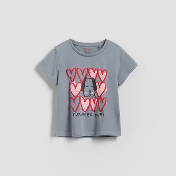 Dívčí tričko Reserved - Bavlněné tričko s potiskem - světle šedá - 694HU-09X - 694HU-09X-98