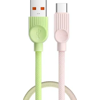 ESSAGER ES-X73 opletený nabíjecí a datový kabel - USB-A na USB-C - 25 cm - zelenorůžový
