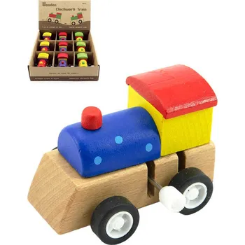 Vláček a vláčkodráha _Ostatní 1_ DŘEVO Mašinka barevná na klíček 7cm 3 barvy *DŘEVĚNÉ HRAČKY* 00822493