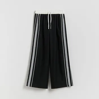 Reserved - Kalhoty s krajkovými lampasy - černý - 187HN-99X - 187HN-99X-140