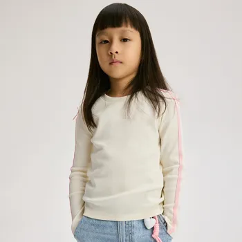 Dětská móda Reserved - Bavlněné tričko s&nbsp;dlouhými rukávy a&nbsp;postranními pruhy - krémová - 794HT-01X - 794HT-01X-146