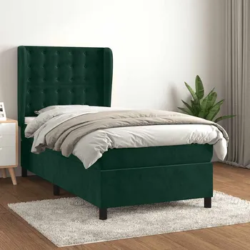 Postel vidaXL Box spring postel s matrací 90x200 cm samet [3129430] Barva: Tmavě zelená