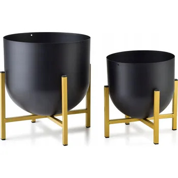 Květináč / Obal na květináč 24 cm kovový černý/žlutý