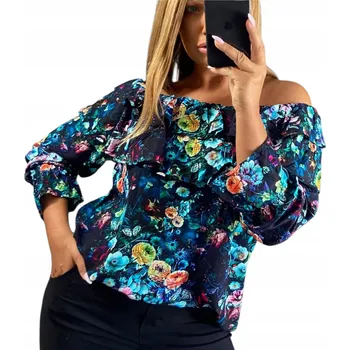 B1159 HALENKA ŠPANĚLKA S VOLÁNEM BOHO STYL KVĚTINOVÝ VZOR k2 vel. 48 (4XL)