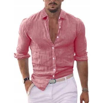 Pánská košile Pánská ležérní košile D-look starorůžová lněná s dlouhým rukávem, velikost XXL