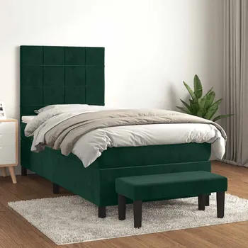 Postel vidaXL Box spring postel s matrací 100x200 cm samet [3137832] Barva: Tmavě zelená