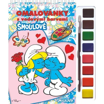 omalovánky Akim Omalovánky Šmoulové s vodovými barvami a štětcem, kroužková vazba 21x23cm