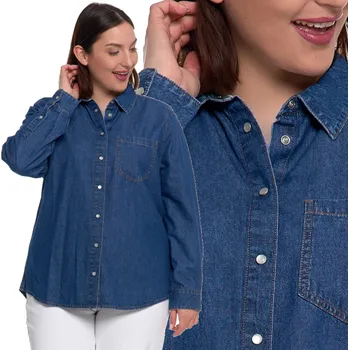 Dámská košile Moraj dámská košile s dlouhým rukávem, bez vzoru, modrá, džínová košile z bavlny, velikost XL