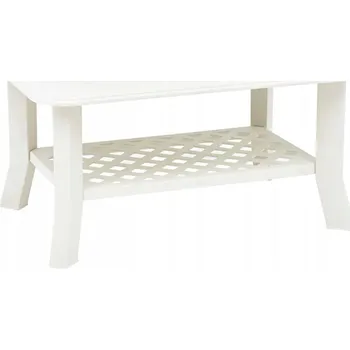 Konferenční stolek Bílý konferenční stolek 90 x 60 x 46 cm s poličkou, odolný proti povětrnostním vlivům