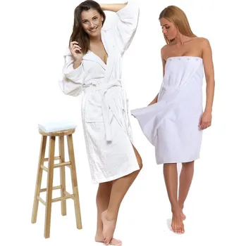 Sada White: župan s kapucí + dámský saunový kilt + osuška M