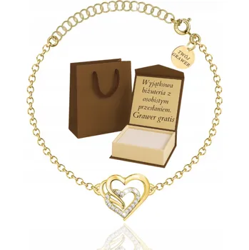 Náramek POZLÁCENÝ DÁMSKÝ NÁRAMEK DVOJITÉ SRDCE ZIRKONY RYZOSTI 585 - 1,3 MM + GRAVÍROVÁNÍ